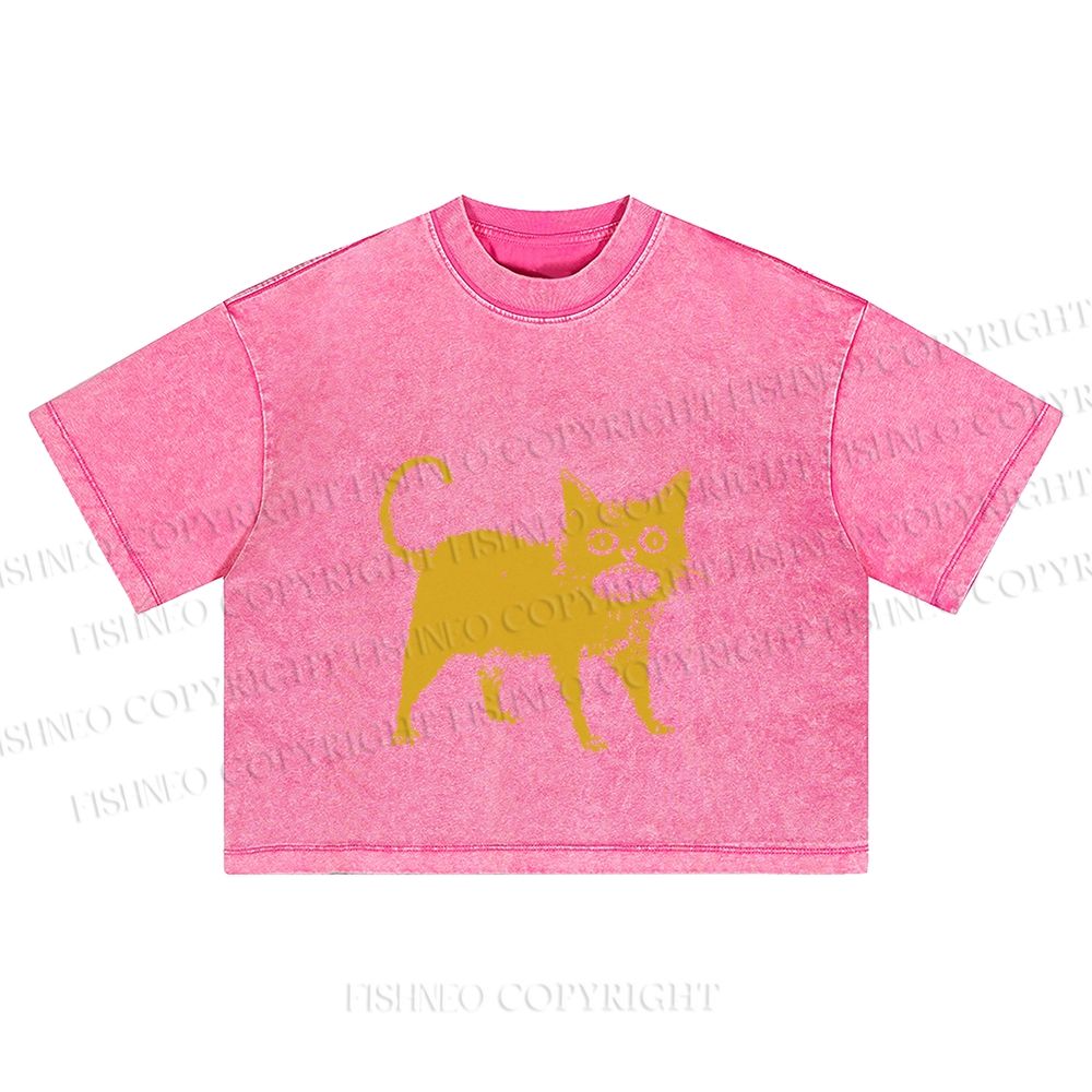 Horrible Japanese Cat Vintage Washed Cropped T-Shirt