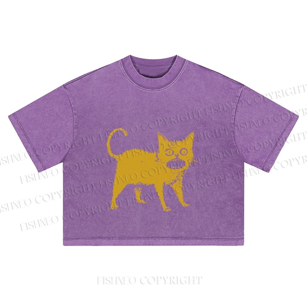 Horrible Japanese Cat Vintage Washed Cropped T-Shirt