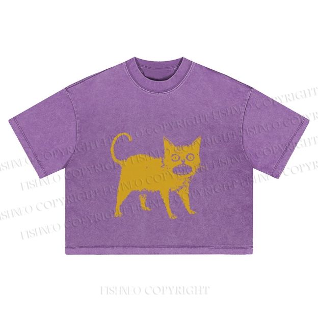 Horrible Japanese Cat Vintage Washed Cropped T-Shirt