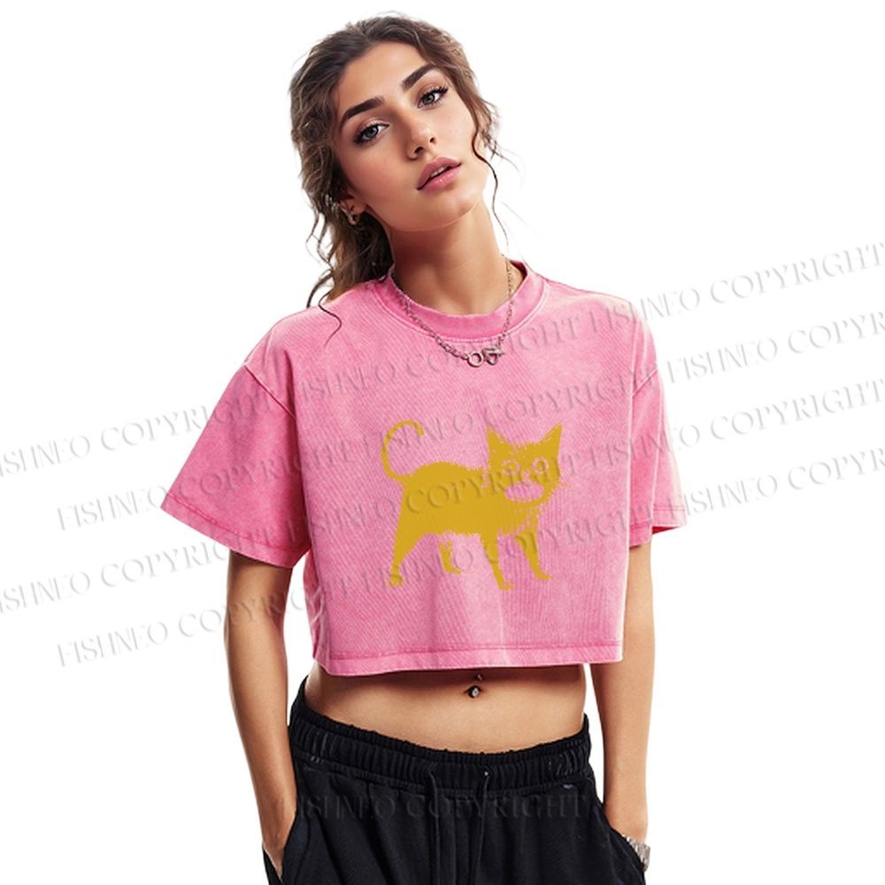 Horrible Japanese Cat Vintage Washed Cropped T-Shirt