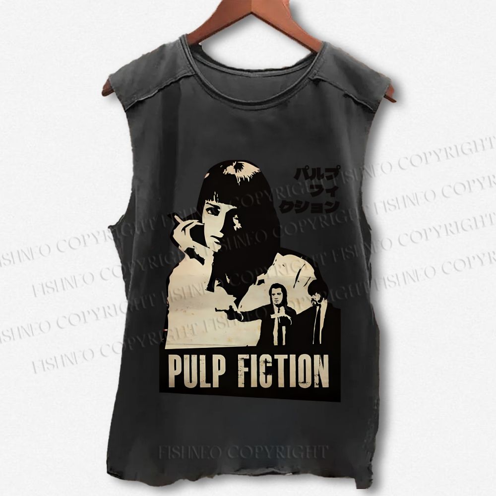 Unisex Vintage Pulp Fiction Printed Washed Tank Top