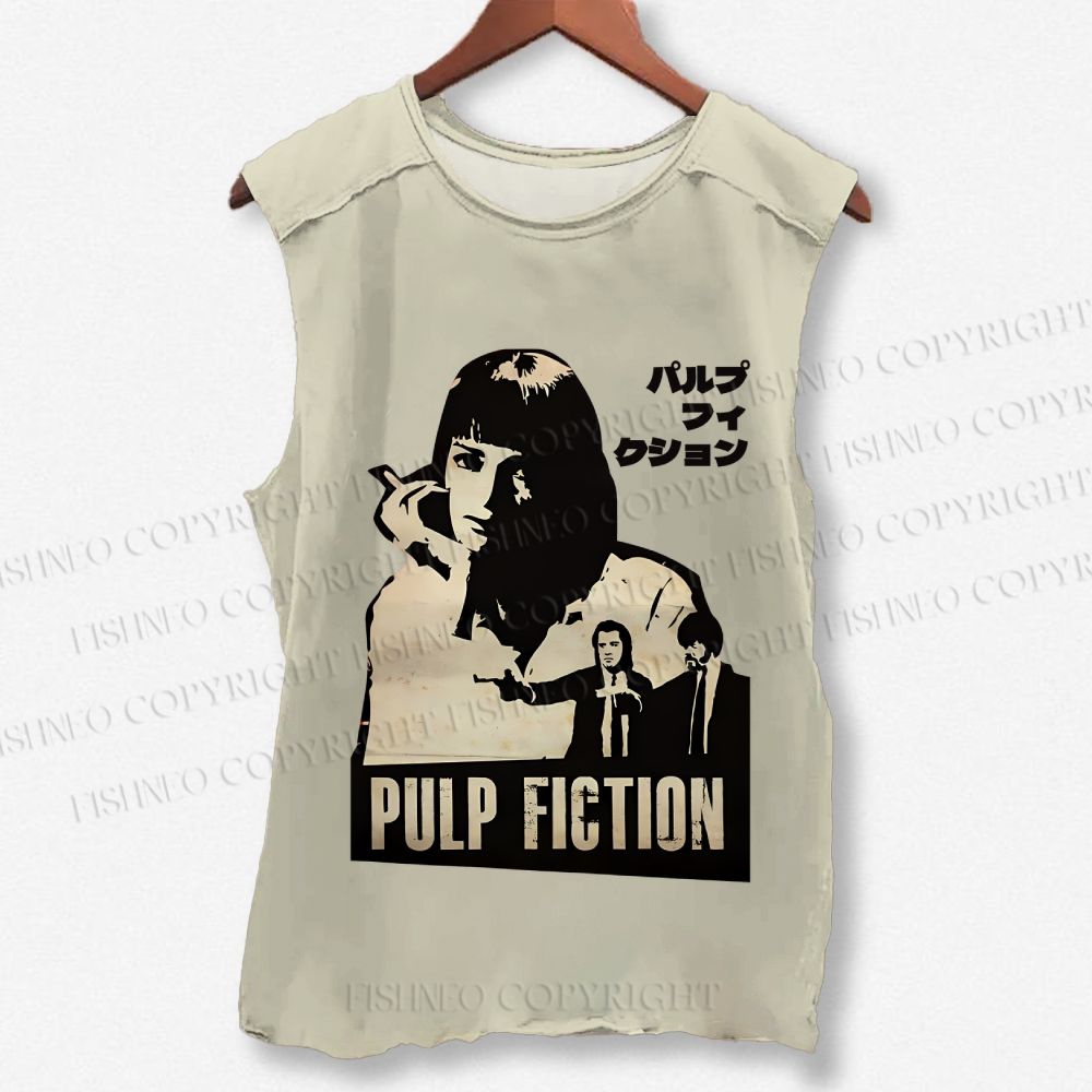 Unisex Vintage Pulp Fiction Printed Washed Tank Top