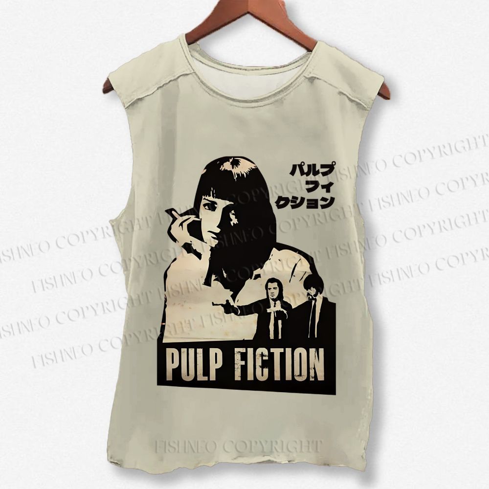 Unisex Vintage Pulp Fiction Printed Washed Tank Top