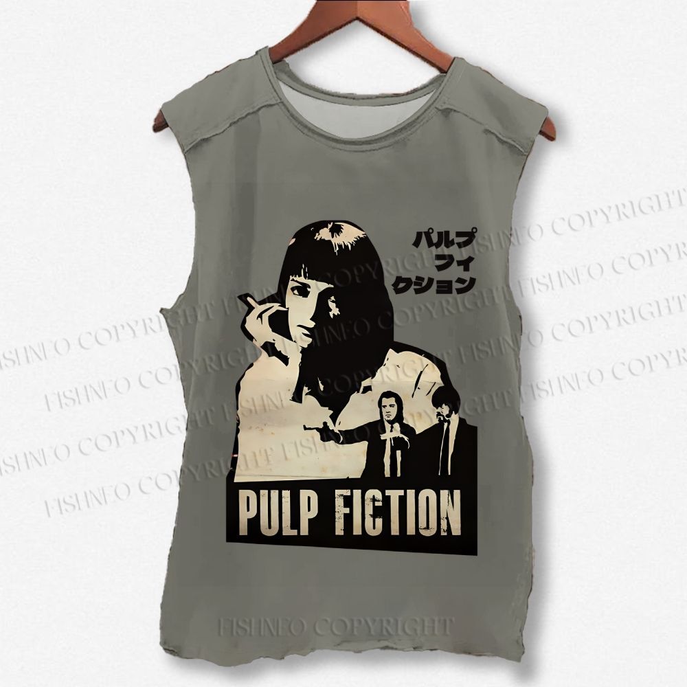 Unisex Vintage Pulp Fiction Printed Washed Tank Top