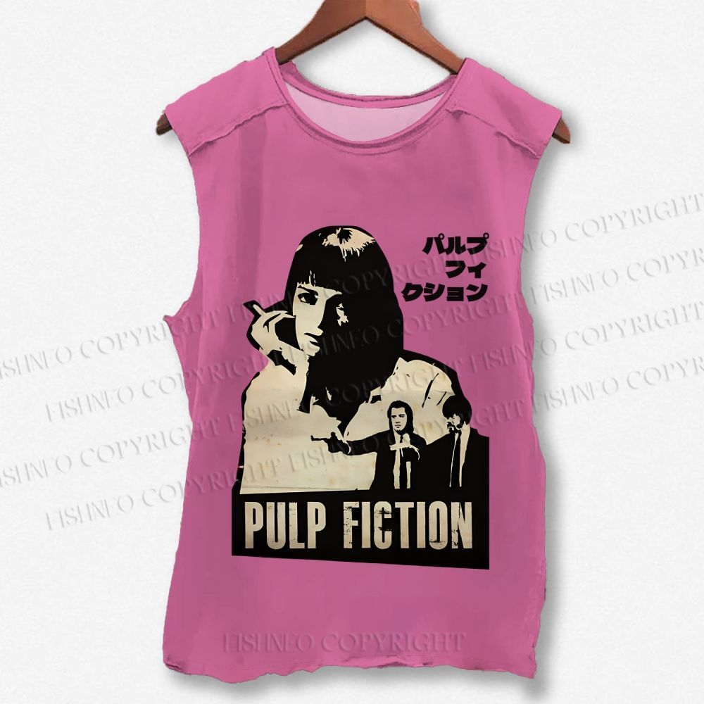 Unisex Vintage Pulp Fiction Printed Washed Tank Top