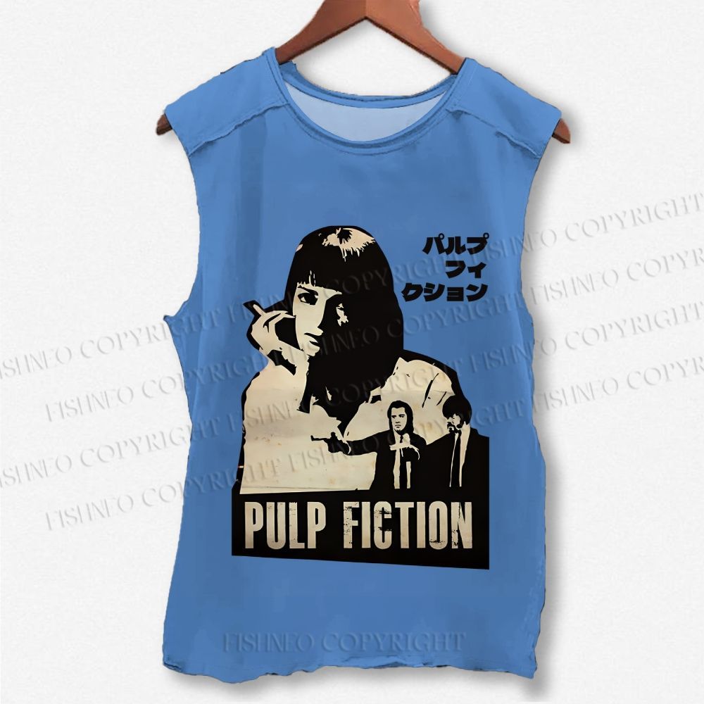 Unisex Vintage Pulp Fiction Printed Washed Tank Top