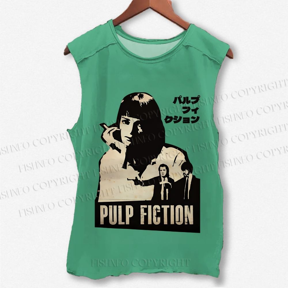 Unisex Vintage Pulp Fiction Printed Washed Tank Top