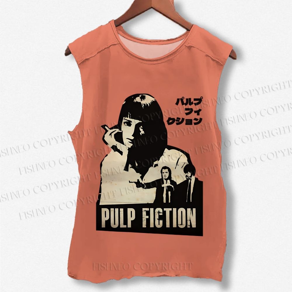 Unisex Vintage Pulp Fiction Printed Washed Tank Top