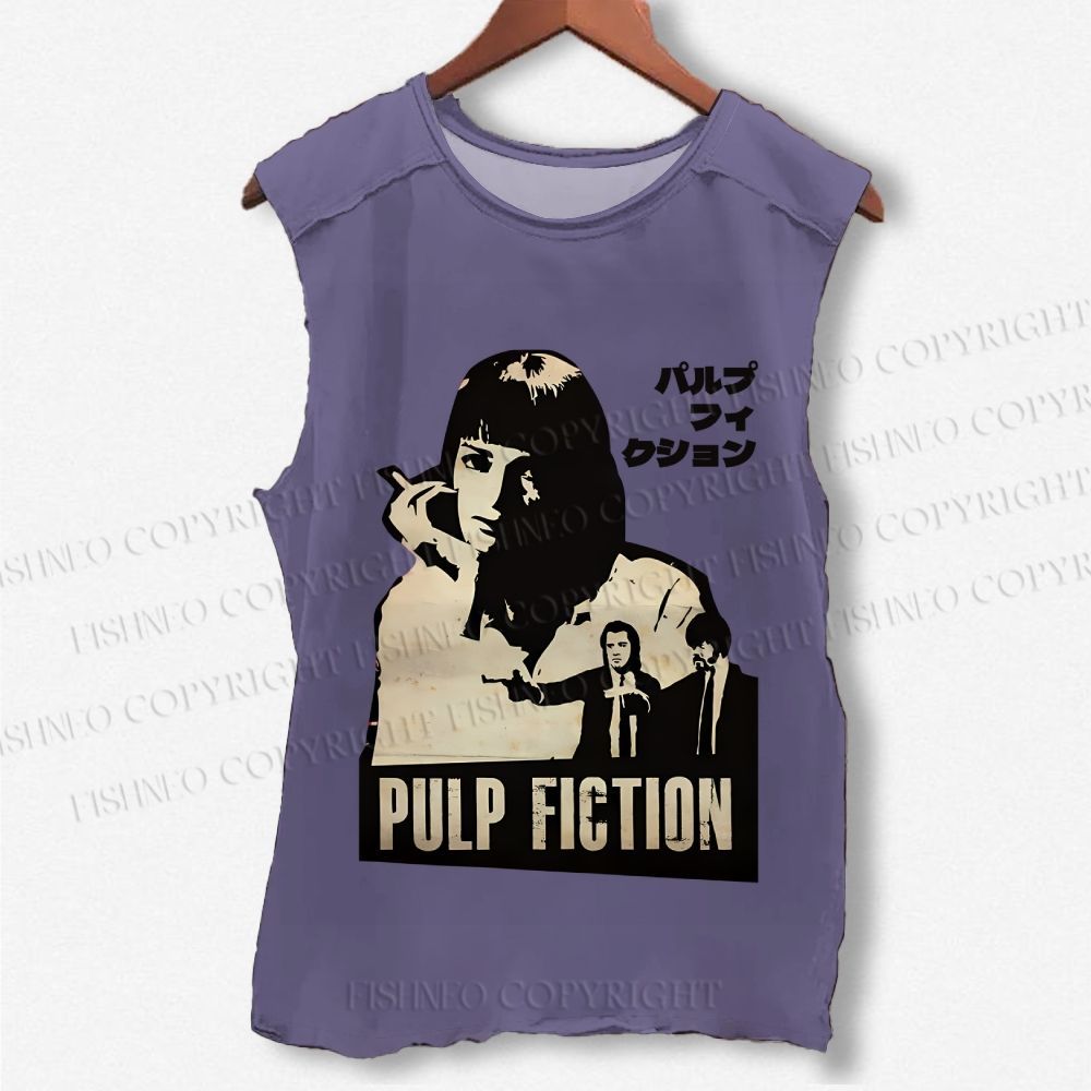 Unisex Vintage Pulp Fiction Printed Washed Tank Top