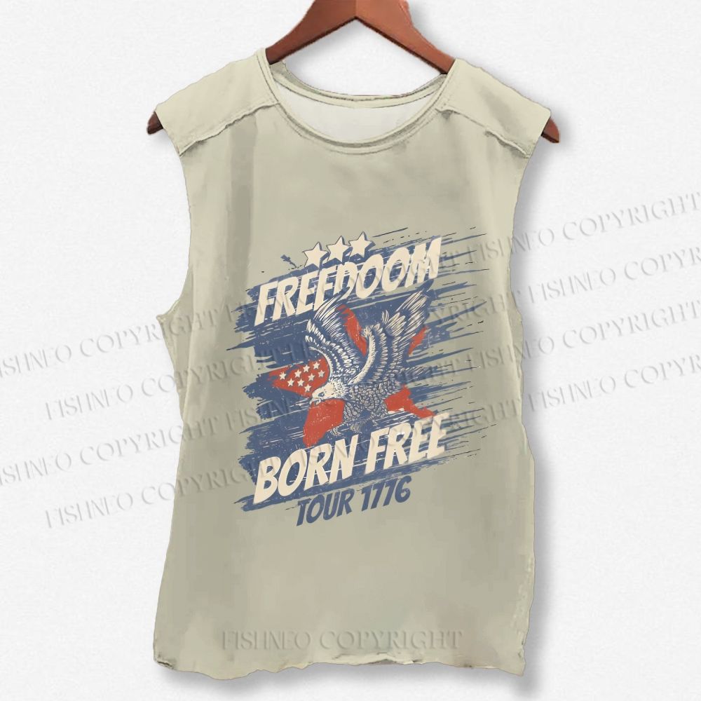 Unisex Vintage Eagle Born Free Independence Day Printed Washed Tank Top