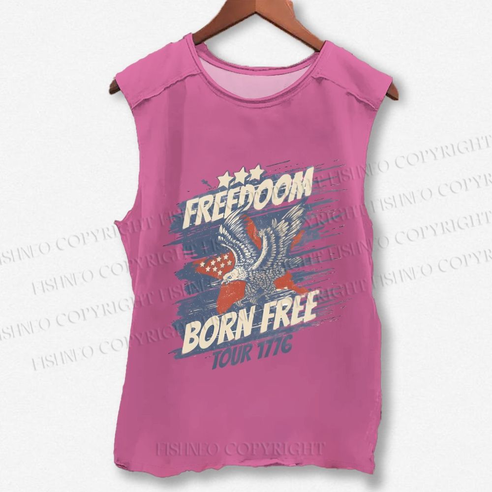 Unisex Vintage Eagle Born Free Independence Day Printed Washed Tank Top