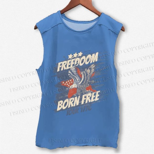 Unisex Vintage Eagle Born Free Independence Day Printed Washed Tank Top