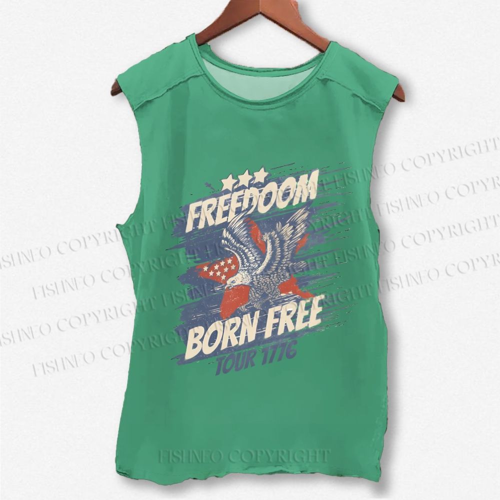 Unisex Vintage Eagle Born Free Independence Day Printed Washed Tank Top