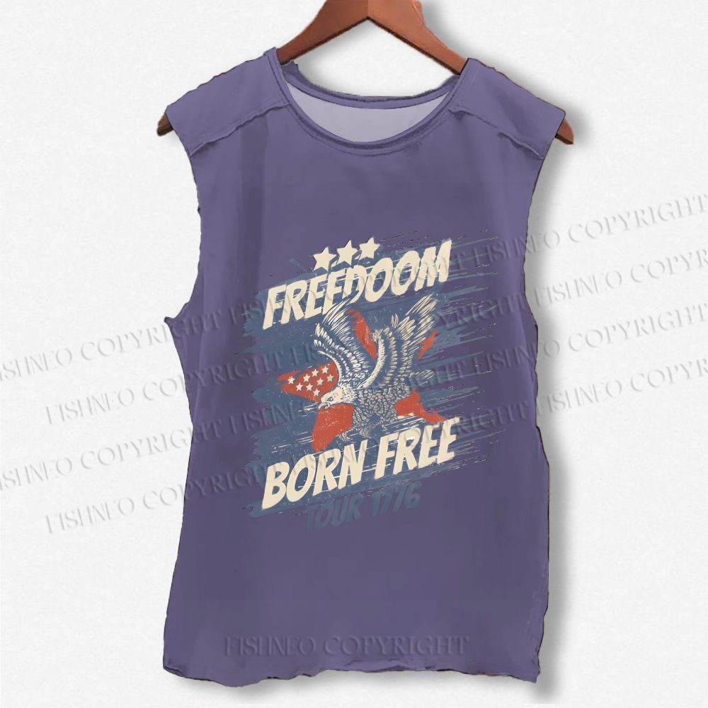 Unisex Vintage Eagle Born Free Independence Day Printed Washed Tank Top