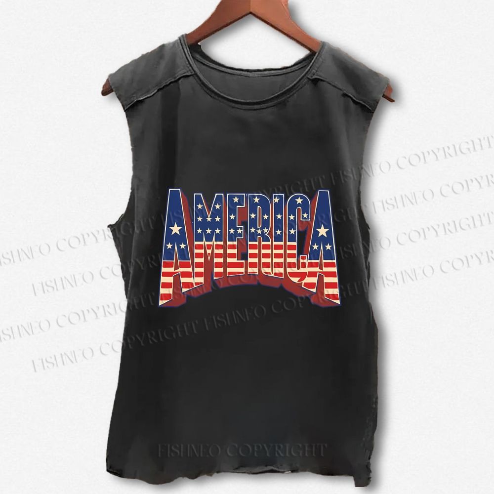 Unisex USA Independence Day Printed Washed Tank Top