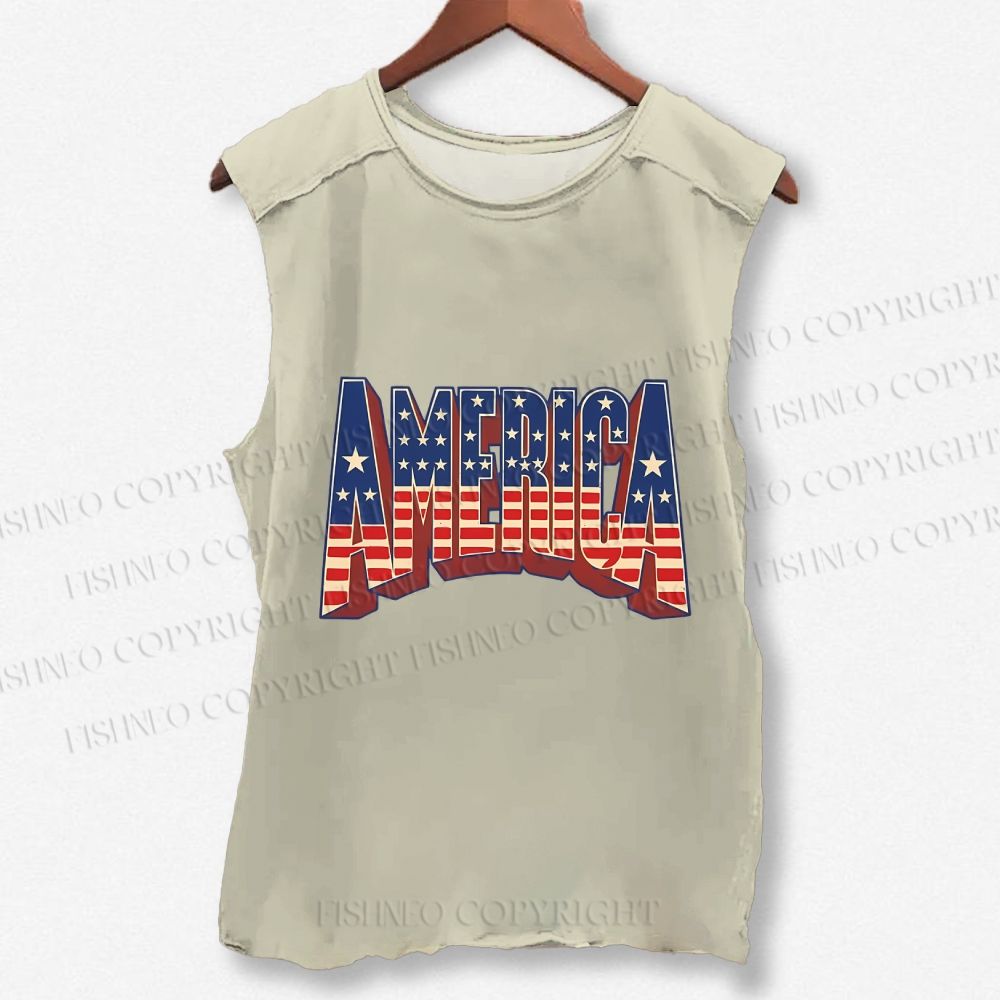 Unisex USA Independence Day Printed Washed Tank Top