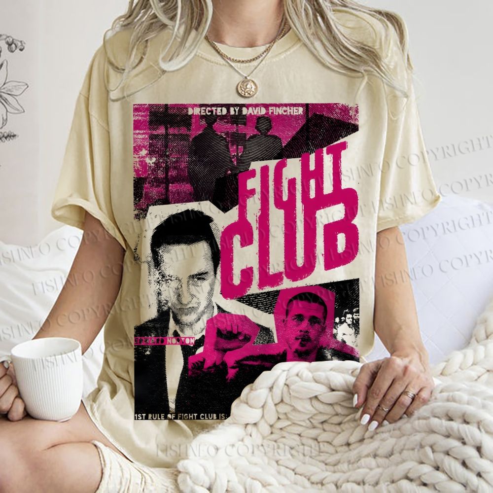 Unisex Fight Club Design Poster Printed Washed Tee