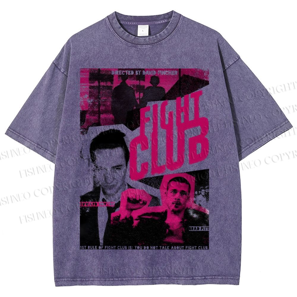Unisex Fight Club Design Poster Printed Washed Tee