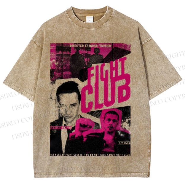 Unisex Fight Club Design Poster Printed Washed Tee