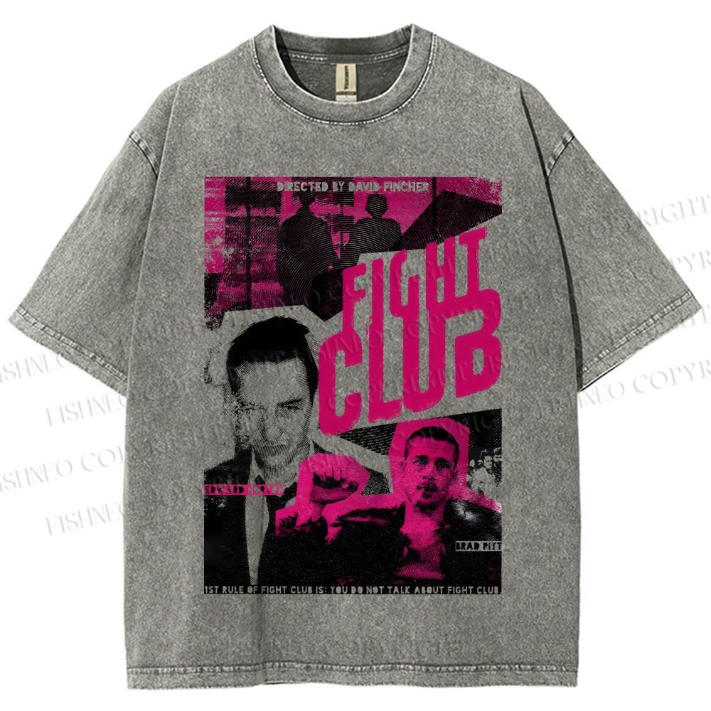 Unisex Fight Club Design Poster Printed Washed Tee