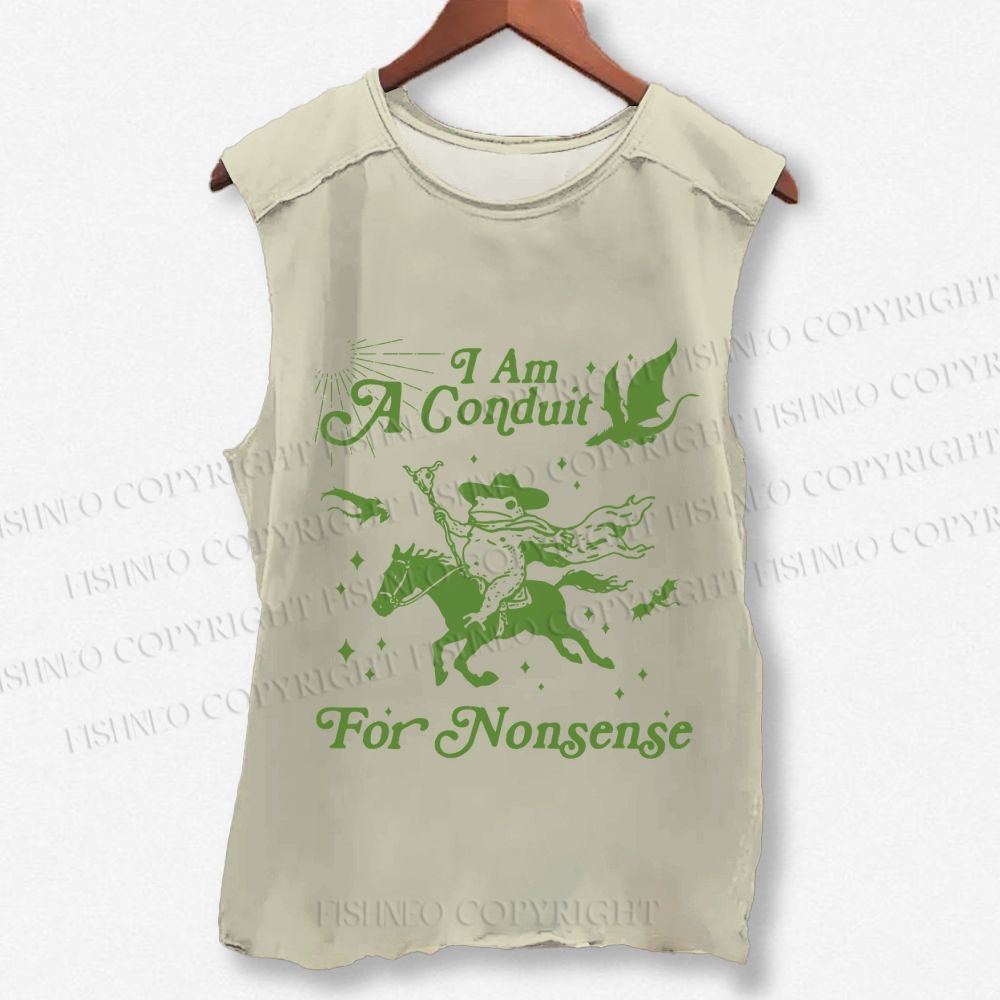 Unisex Vintage Frog I am a Conduit For Nonsense Printed Washed Tank Top