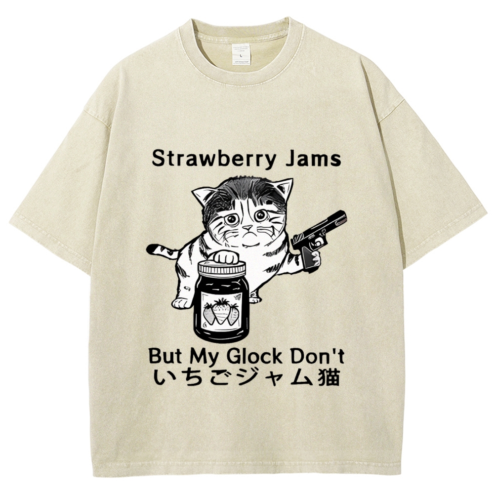  Strawberry Jam Cat Washed T-Shirt