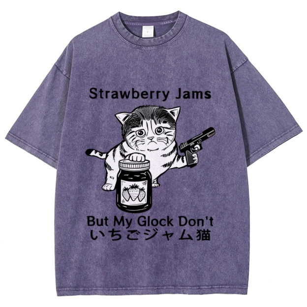  Strawberry Jam Cat Washed T-Shirt