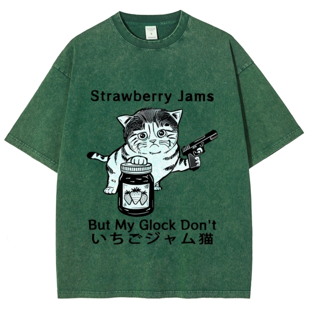  Strawberry Jam Cat Washed T-Shirt