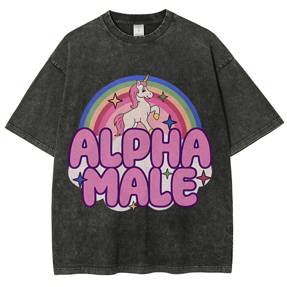 Rainbow Unicorn Alpha Male Y2K Washed Tee Cherrykitten