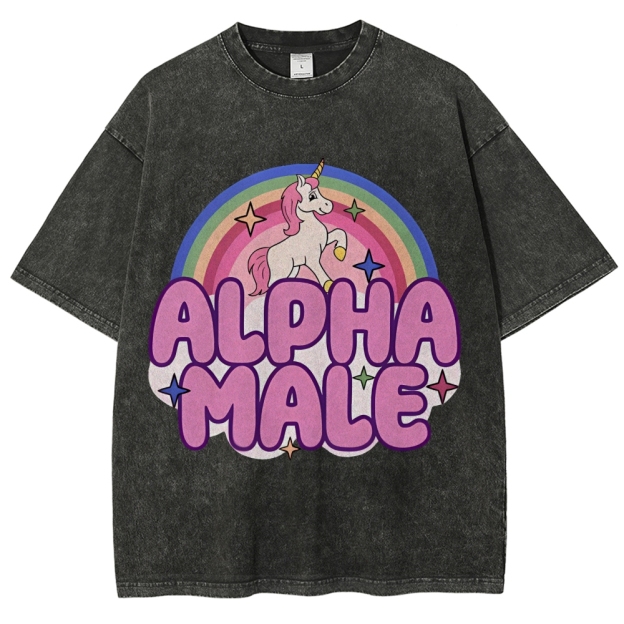Rainbow Unicorn Alpha Male Y2K Washed Tee Cherrykitten