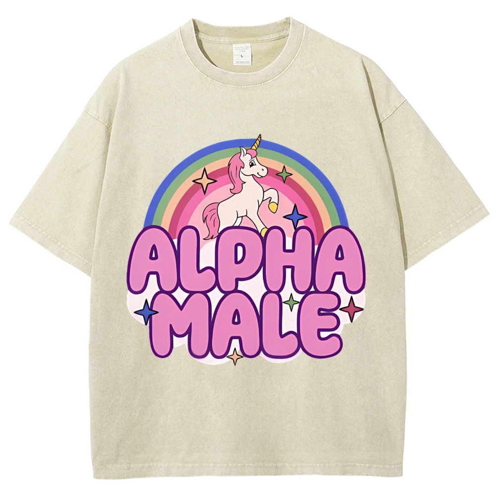 Rainbow Unicorn Alpha Male Y2K Washed Tee Cherrykitten