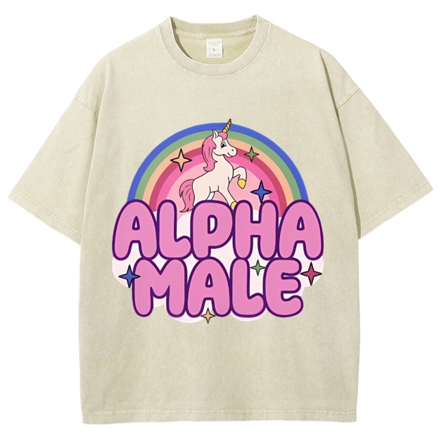 Rainbow Unicorn Alpha Male Y2K Washed Tee Cherrykitten