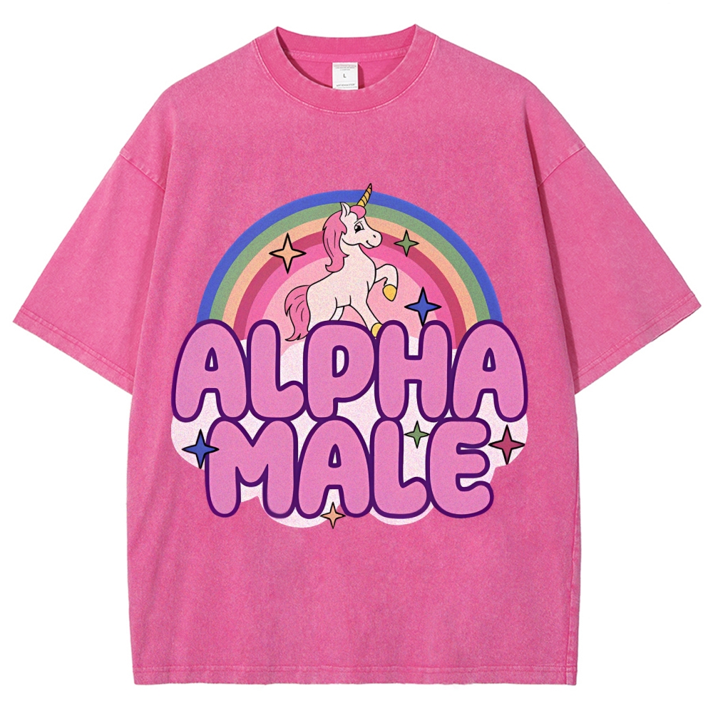 Rainbow Unicorn Alpha Male Y2K Washed Tee Cherrykitten