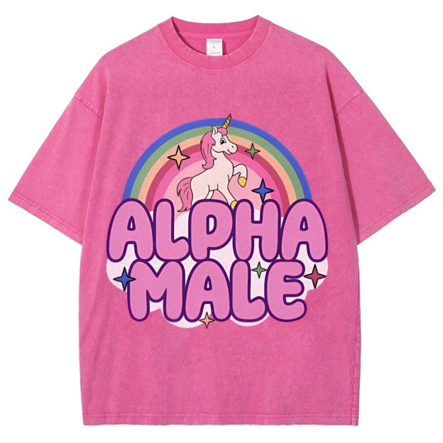 Rainbow Unicorn Alpha Male Y2K Washed Tee Cherrykitten
