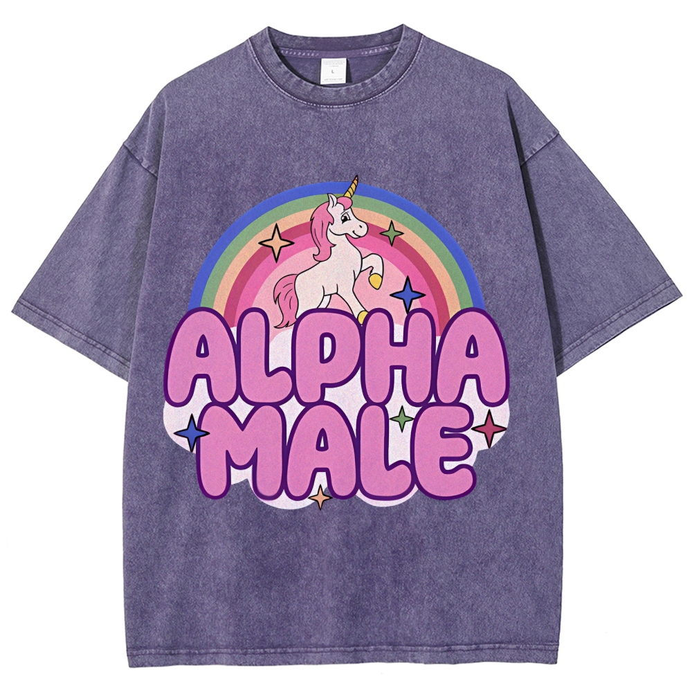 Rainbow Unicorn Alpha Male Y2K Washed Tee Cherrykitten