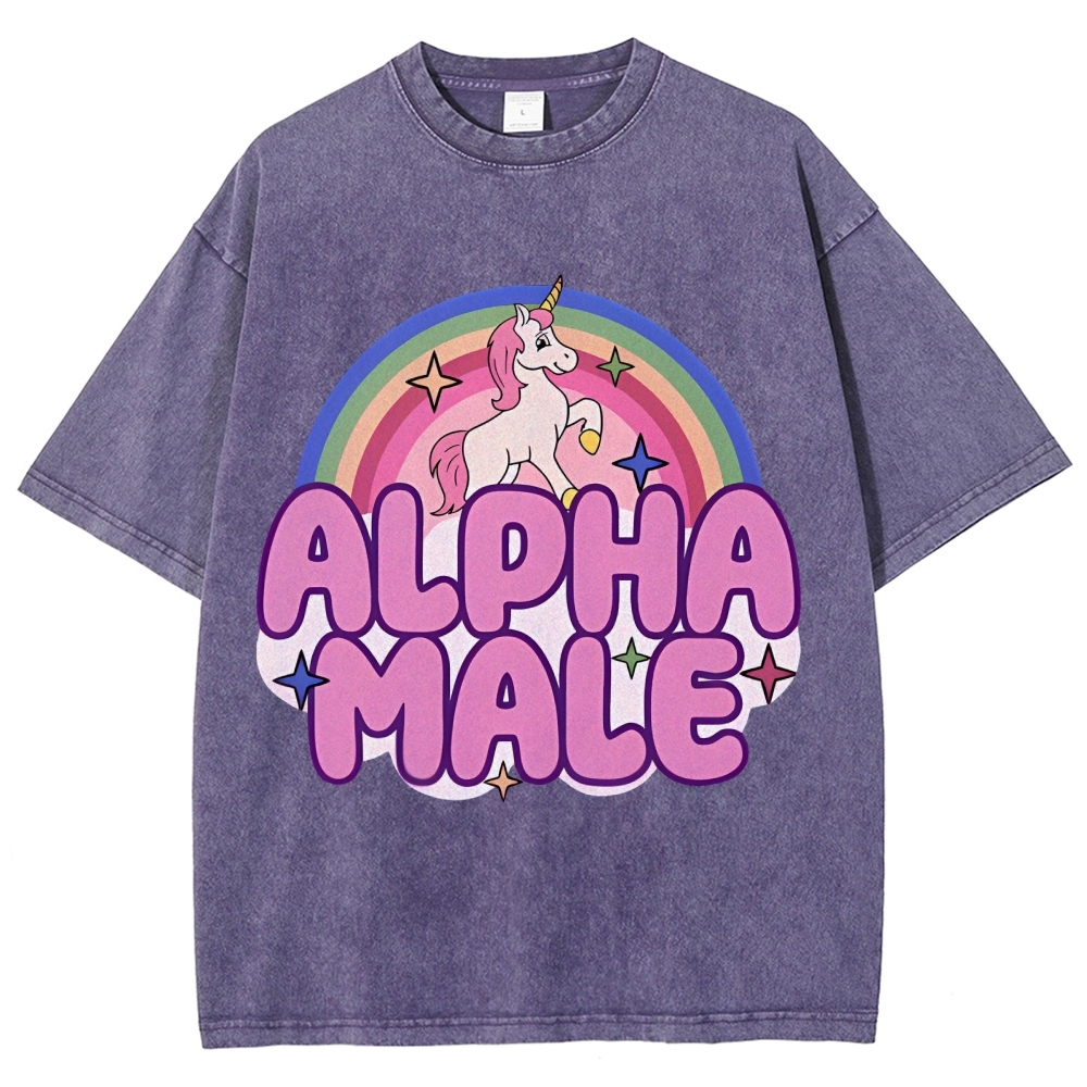 Rainbow Unicorn Alpha Male Y2K Washed Tee Cherrykitten