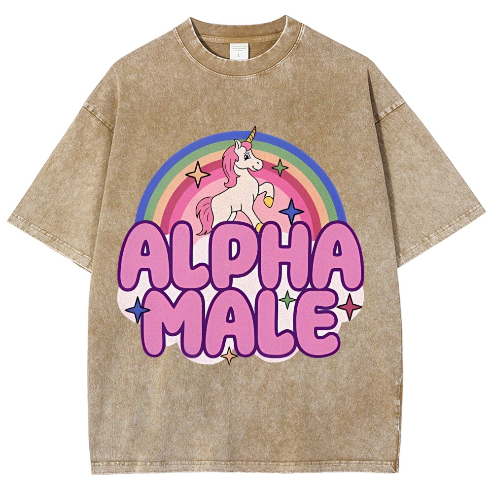 Rainbow Unicorn Alpha Male Y2K Washed Tee Cherrykitten