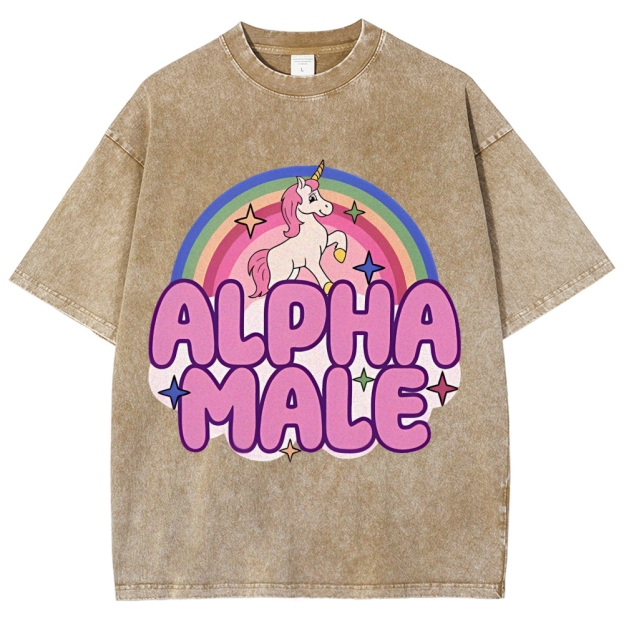 Rainbow Unicorn Alpha Male Y2K Washed Tee Cherrykitten