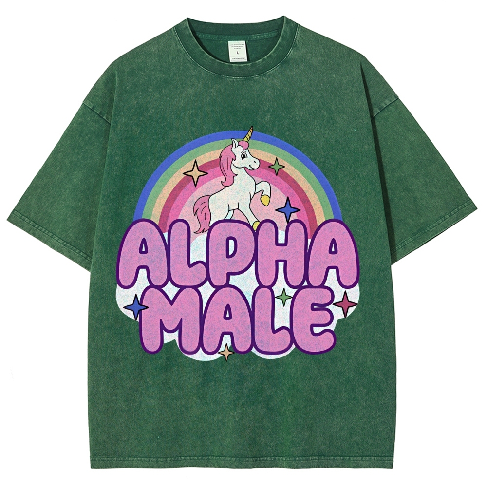 Rainbow Unicorn Alpha Male Y2K Washed Tee Cherrykitten