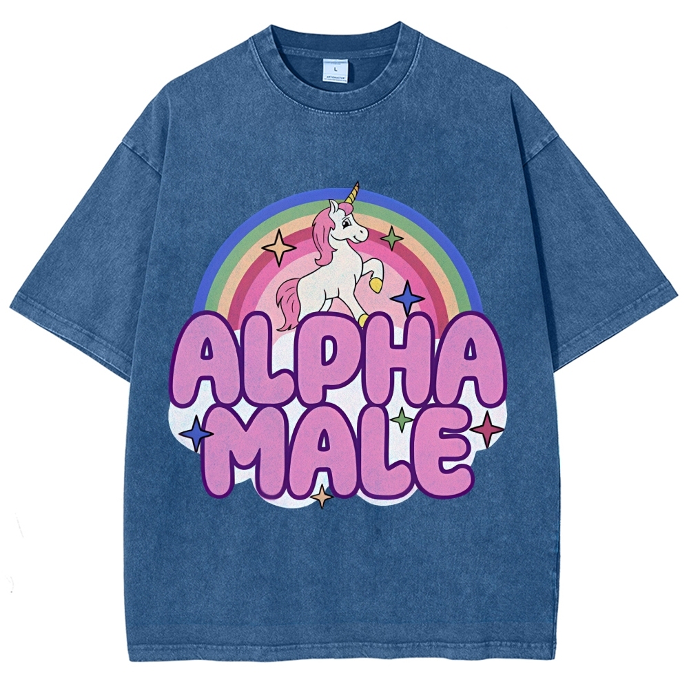 Rainbow Unicorn Alpha Male Y2K Washed Tee Cherrykitten