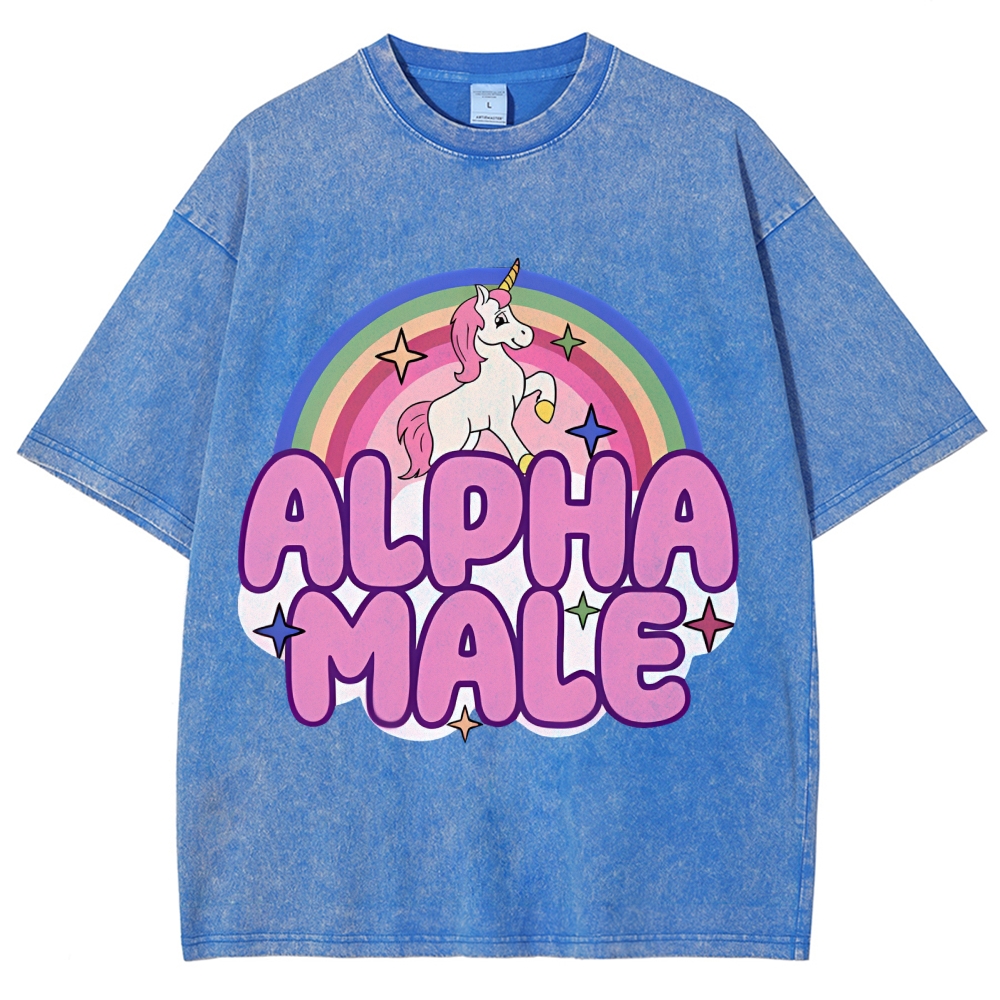 Rainbow Unicorn Alpha Male Y2K Washed Tee Cherrykitten