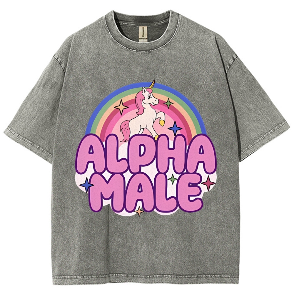 Rainbow Unicorn Alpha Male Y2K Washed Tee Cherrykitten