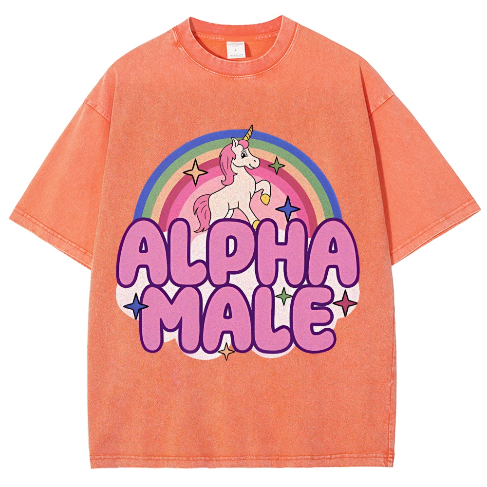 Rainbow Unicorn Alpha Male Y2K Washed Tee Cherrykitten