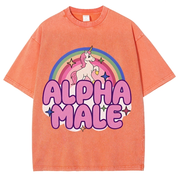 Rainbow Unicorn Alpha Male Y2K Washed Tee Cherrykitten