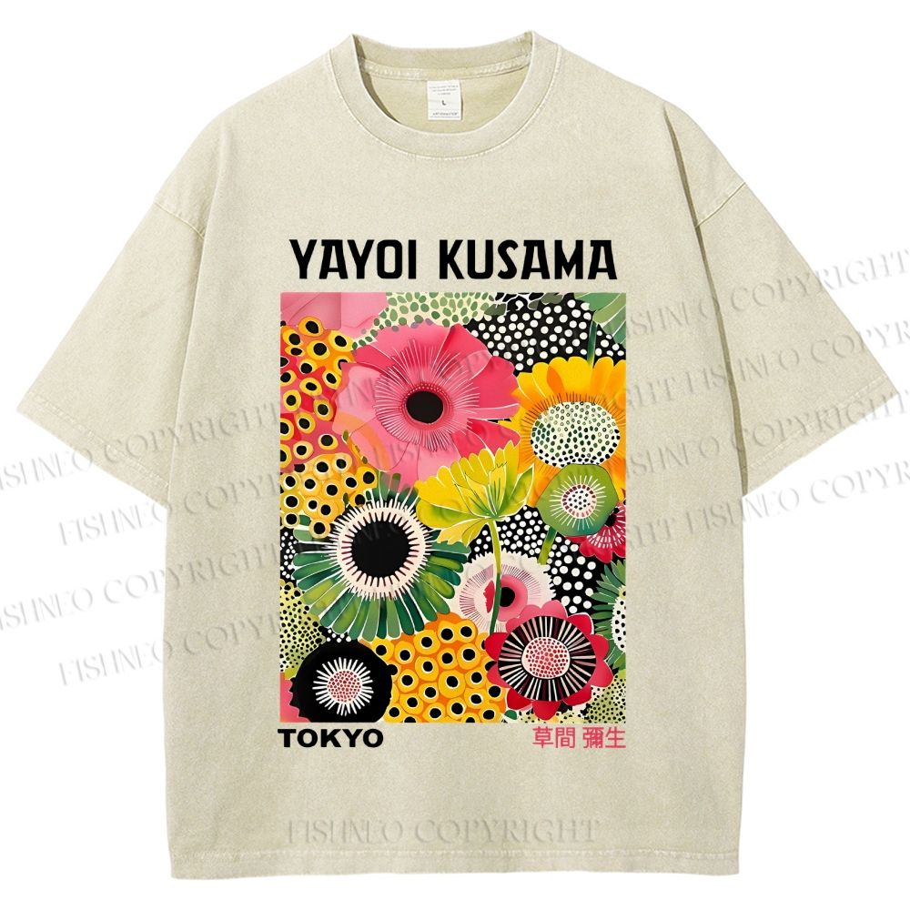 Unisex Flowers Yayoi Kusama Printed Washed Tee