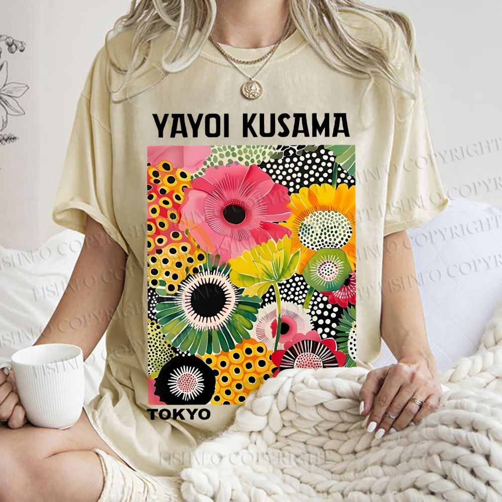 Unisex Flowers Yayoi Kusama Printed Washed Tee