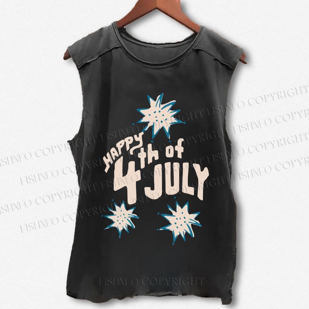 Unisex Independence Day Happy 4th Of July Printed Washed Tank Top