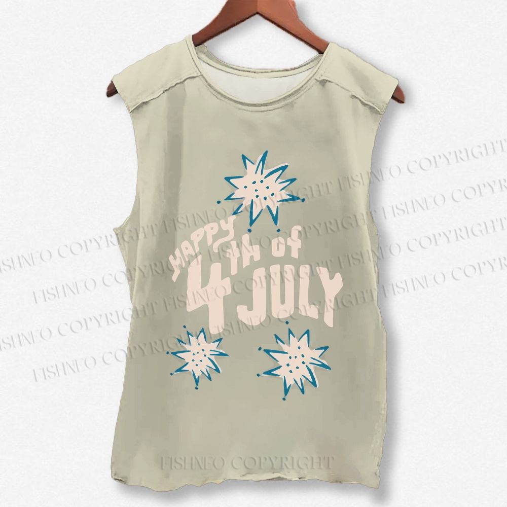 Unisex Independence Day Happy 4th Of July Printed Washed Tank Top