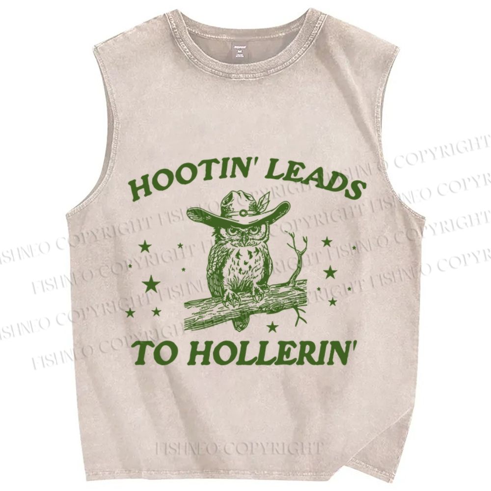 Unisex Vintage Hooting Leads Owl Printed Washed Tank Top