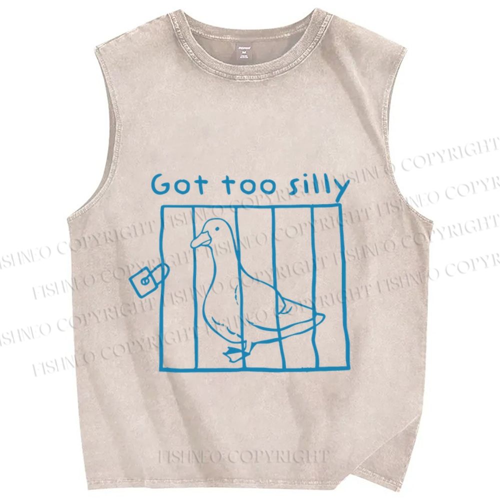 Unisex Vintage Goose Got Too Silly Printed Washed Tank Top